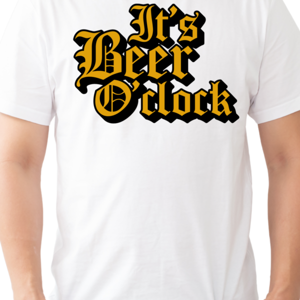 beer o clock design on a white tshirt