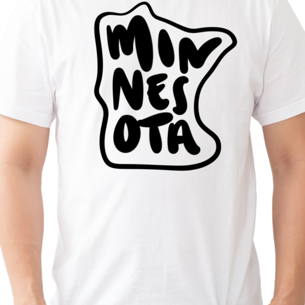 Black Minnesota text on a white t-shirt