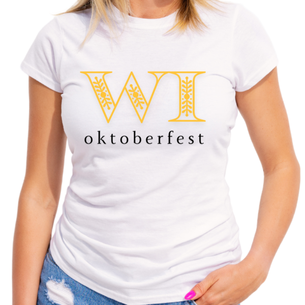 WI oktoberfest on a womens tshirt in the color white