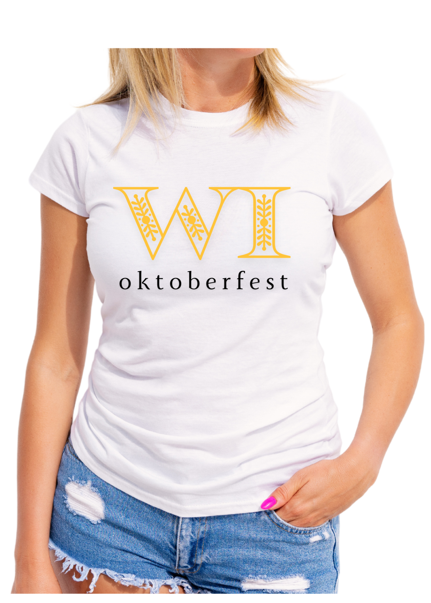 WI oktoberfest on a womens tshirt in the color white